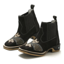 Bota Feminina RR Botas Texana Country em Couro Com Bordado Bico Quadrado - Marrom