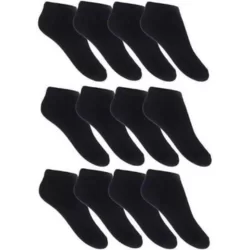 Meias Cano Baixo Preta Algodão Kit 12 Pares de Meias Unissex - Preto