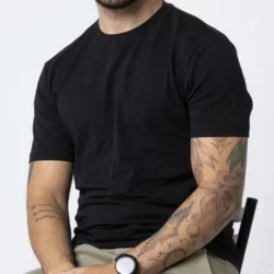 Camiseta Masculina Plus Size Lisa Algodao 30.1 Basica - Preto