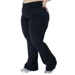 Calça Flare Bailarina Plus Size G1 G2 G3 G4 Cós Alta Em Suplex Poliéster WOLFOX - Preto