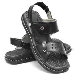 Sandália Antistress Chinelo Masculino Papete Ortopédico Couro - Preto