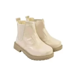 Bota Infantil Feminina Chelsea Verniz Conforto Moderna - Bege