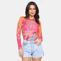 Body Adidas Farm Manga Longa Feminino - Rosa+Laranja