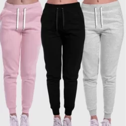 Kit 3 Calças Moletom Femininas Lisas Benellys - Cinza+Rosa