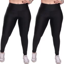 Kit Calças Legging Dellas Fit Trilobal Cirre Proteção Uv Academia Treino - 2 Unidades - Feminina