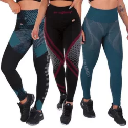 Kit 3 Calças Leggings Feminina Cintura Alta - Preto