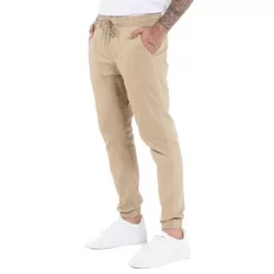 Calça Jogger Jeans Sarja Masculina Com Punho Cós Elástico - Bege