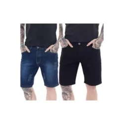 KIT 2 Bermudas Jeans Masculina Premium Blue Dark e Black - Azul+Preto